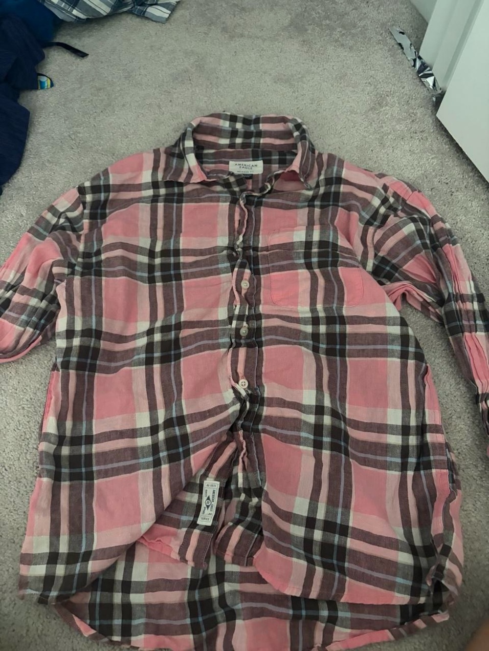 American Eagle Outfitters Pink Plaid Button-Down Shirt